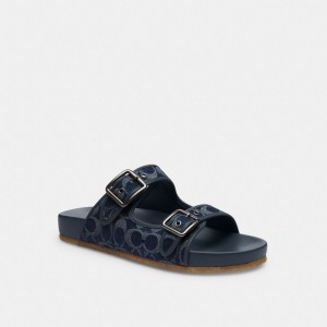 Men Coach Buckle Strap In Signature Denim Denim Sandals Blue | CA_CH24897