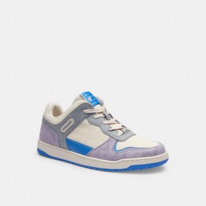 Men Coach C201 In Signature Canvas Chalk Sneakers Purple | CA_CH81966