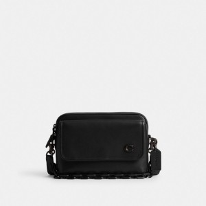 Men Coach Charter Flap 24 Crossbody Bags Black | CA_CH42318