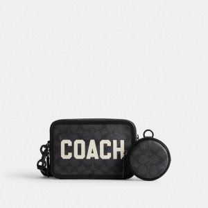 Men Coach Charter In Signature Canvas With Graphic Crossbody Bags Black | CA_CH49775