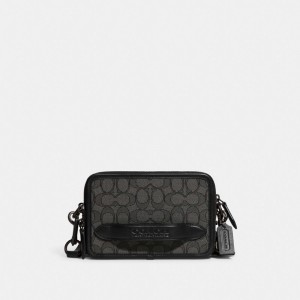 Men Coach Charter In Signature Jacquard Crossbody Bags Grey / Black | CA_CH47335