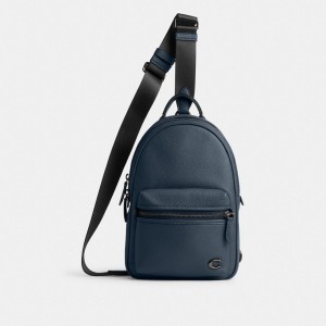 Men Coach Charter Pack Denim Crossbody Bags Dark Blue | CA_CH30641