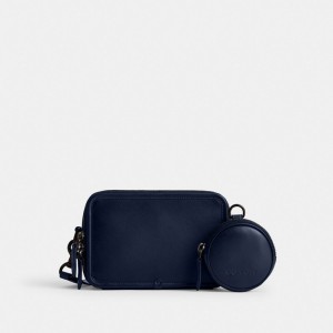 Men Coach Charter With Hybrid Pouch Glovetanned Leather Crossbody Bags Deep Blue | CA_CH14105