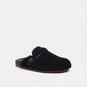 Men Coach Clog In Shearling Sandals Black | CA_CH71268