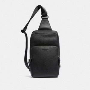 Men Coach Gotham Pack Pebble Leather Crossbody Bags Black | CA_CH20003