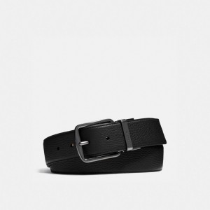 Men Coach Harness Buckle Cut To Size Reversible Belt 38 Mm Belts Black | CA_CH98212