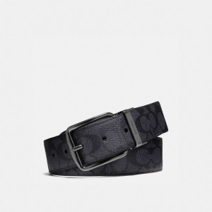 Men Coach Harness Buckle Cut To Size Reversible Belt 38 Mm Belts Grey / Black | CA_CH45808