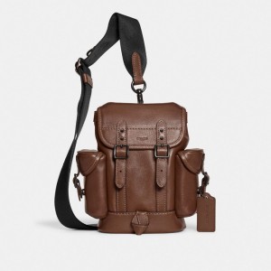 Men Coach Hitch 13 Leather Backpacks Dark | CA_CH85801