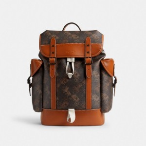 Men Coach Hitch With Large Horse And Carriage Print Printeded Backpacks Brown | CA_CH44235