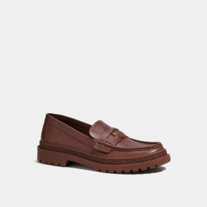 Men Coach Loafer With Signature Coin Loafers Brown | CA_CH44011