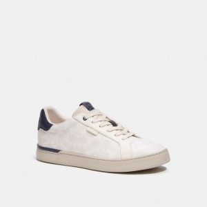 Men Coach Lowline Low Top In Signature Canvas Chalk Cobalt Sneakers White | CA_CH64827