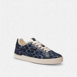 Men Coach Lowline Low Top In Signature Denim Denim Sneakers Blue | CA_CH99887