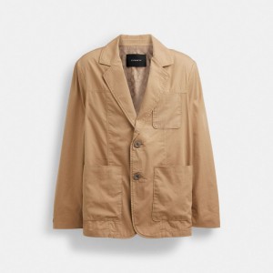 Men Coach Regenerative Cotton Casual Lightweight Jackets Khaki | CA_CH21872