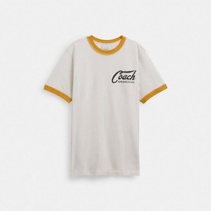 Men Coach Ringer T Shirts White | CA_CH57915