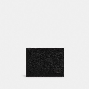 Men Coach Slim Billfold Wallet Crossgrain Leather Billfolds Black | CA_CH29126