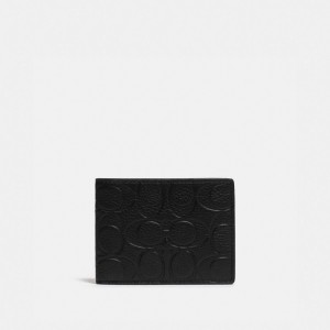 Men Coach Slim Billfold Wallet In Signature Leather Pebble Leather Billfolds Black | CA_CH39721