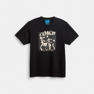 Men Coach The Lil Nas X Drop Signature Cats T Shirts Black | CA_CH97687