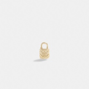 Women Coach 14 K Quilted Signature Padlock Single Stud Earrings Gold | CA_CH28326