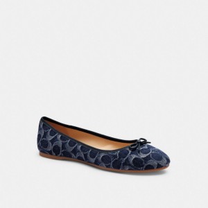 Women Coach Abigail Flat In Signature Denim Denim Loafers Blue | CA_CH52403