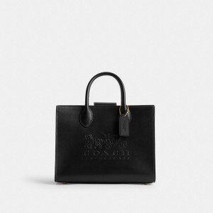 Women Coach Ace 26 Brass Tote Bag Black | CA_CH99355