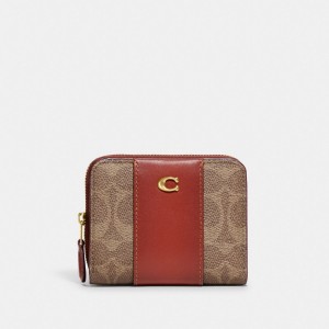 Women Coach Billfold In Colorblock Signature Small Wallets Brown / Red | CA_CH70596