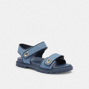 Women Coach Brynn Indigo Denim Sandals Indigo Blue | CA_CH20168