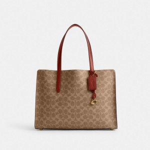 Women Coach Carter In Signature Handbag Brown / Red | CA_CH29106