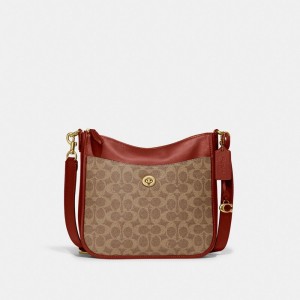 Women Coach Chaise In Signature Canvas Brass Crossbody Bags Brown / Red | CA_CH44254