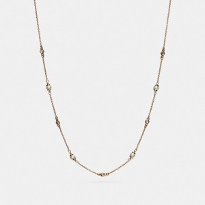 Women Coach Classic Crystal Pearl Necklace Gold | CA_CH80918