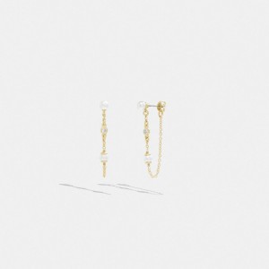 Women Coach Classic Pearl Chain Earrings Gold | CA_CH45831