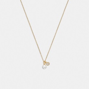 Women Coach Classic Pearl Pendant Necklace Gold | CA_CH40976