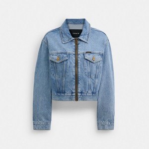 Women Coach Denim Crop In Organic Cotton Jackets Blue | CA_CH14135