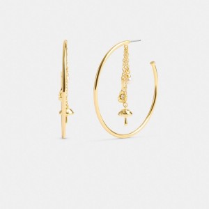 Women Coach Garden Charms Hoop Earrings Gold | CA_CH55185