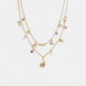 Women Coach Garden Charms Layered Necklace Gold | CA_CH90650