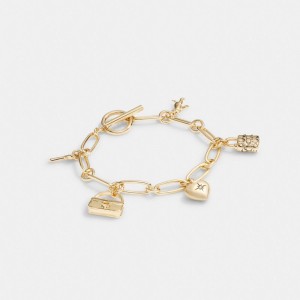 Women Coach Iconic Charm Chain Bracelets Gold | CA_CH47543