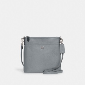 Women Coach Kitt Messenger Crossgrain Leather Crossbody Bags Grey Blue | CA_CH54183