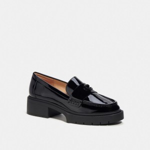 Women Coach Leah Leather Loafers Black | CA_CH83152