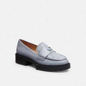 Women Coach Leah With Quilting Leather Loafers Grey Blue | CA_CH66672