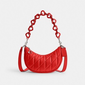 Women Coach Mira With Pillow Quilting And Heart Strap Nappa Leather Shoulder Bags Silver / Red | CA_CH97386