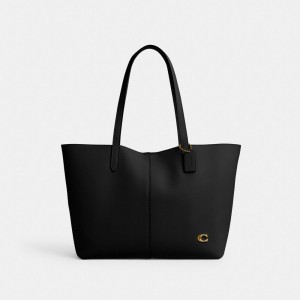 Women Coach North 32 Brass Tote Bag Black | CA_CH12641