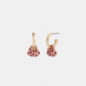 Women Coach Pavé Heart Huggie Earrings Gold / Pink | CA_CH98802