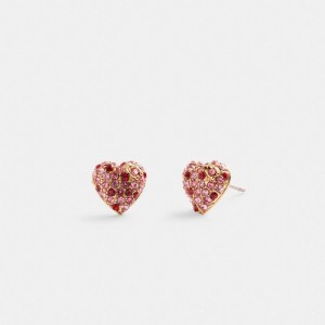 Women Coach Pavé Heart Stud Earrings Gold | CA_CH81584