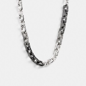 Women Coach Pavé Signature Mixed Chain & Clear Necklace Silver | CA_CH51368