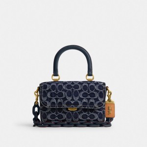 Women Coach Rogue Top Handle In Signature Denim Denim Handbag Blue | CA_CH26282