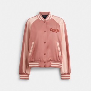 Women Coach Satin Varsity Jackets Pink | CA_CH37801