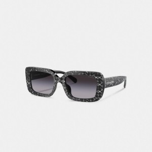 Women Coach Signature Oversized Rectangle Pearlized Signature Sunglasses Silver | CA_CH57757