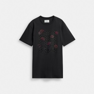 Women Coach Signature Square Kiss Print In Organic Cotton T Shirts Black | CA_CH24492