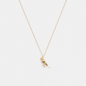 Women Coach Skeletal Rexy Pendant Necklace Gold | CA_CH82949