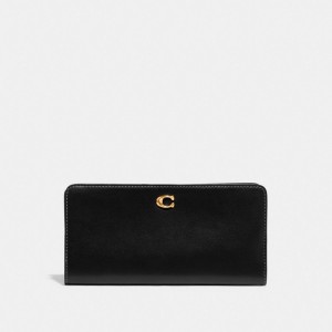 Women Coach Skinny Refined Calf Leather Large Wallets Black | CA_CH69646