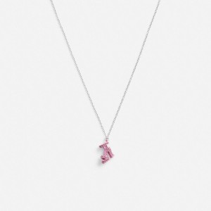 Women Coach Stiletto Pendant Necklace Silver / Pink | CA_CH30177